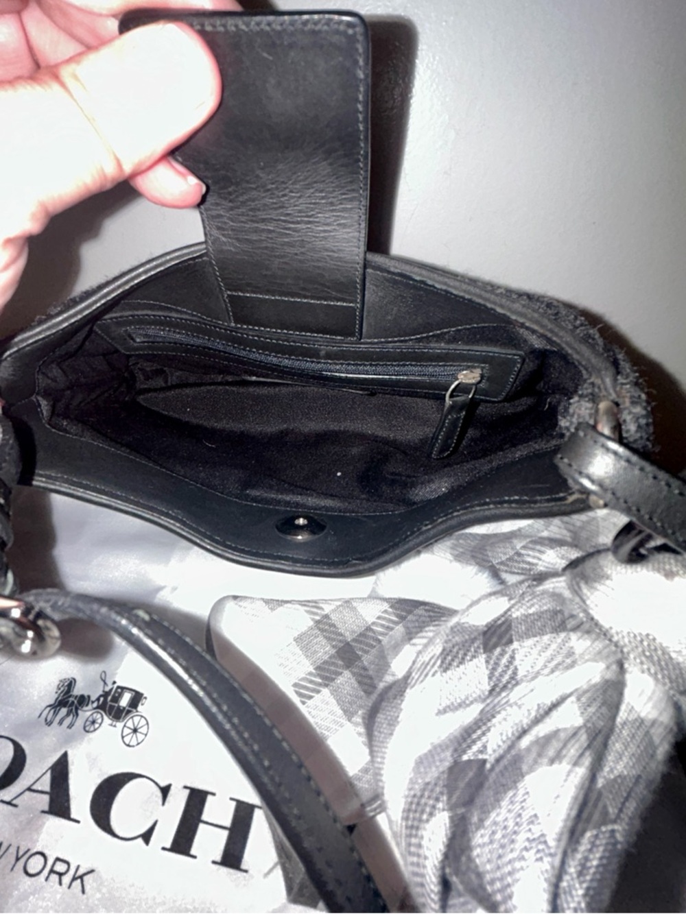 Vintage COACH Bag Hobo Mini Small Black Gray Legacy West Wool Shoulder
Bag - Picture 8 of 10